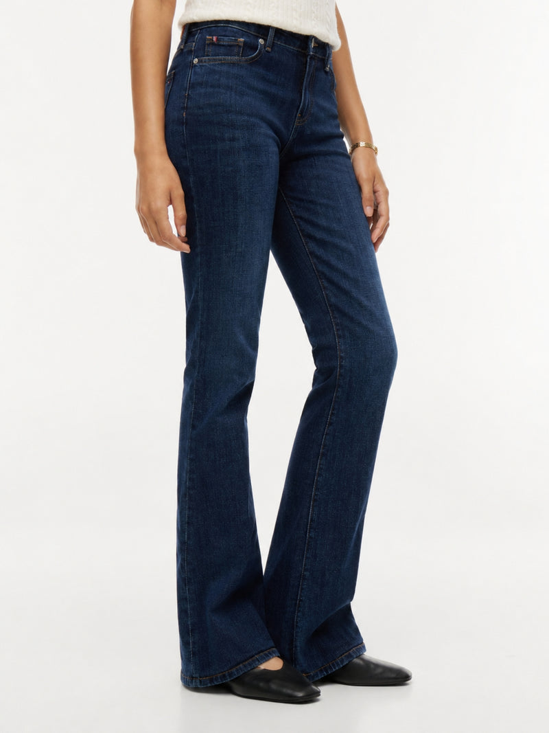 Women Mid Rise Dark Wash Stretch Bootcut Jeans