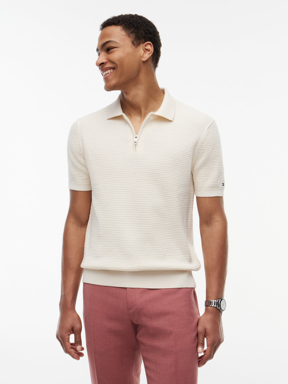 Regular Fit Flat Knit Zipper Polo