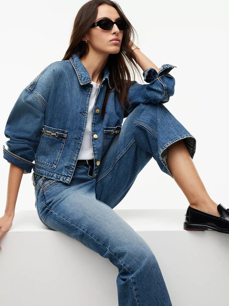 Women Mid Rise Mid Wash Wide Jeans