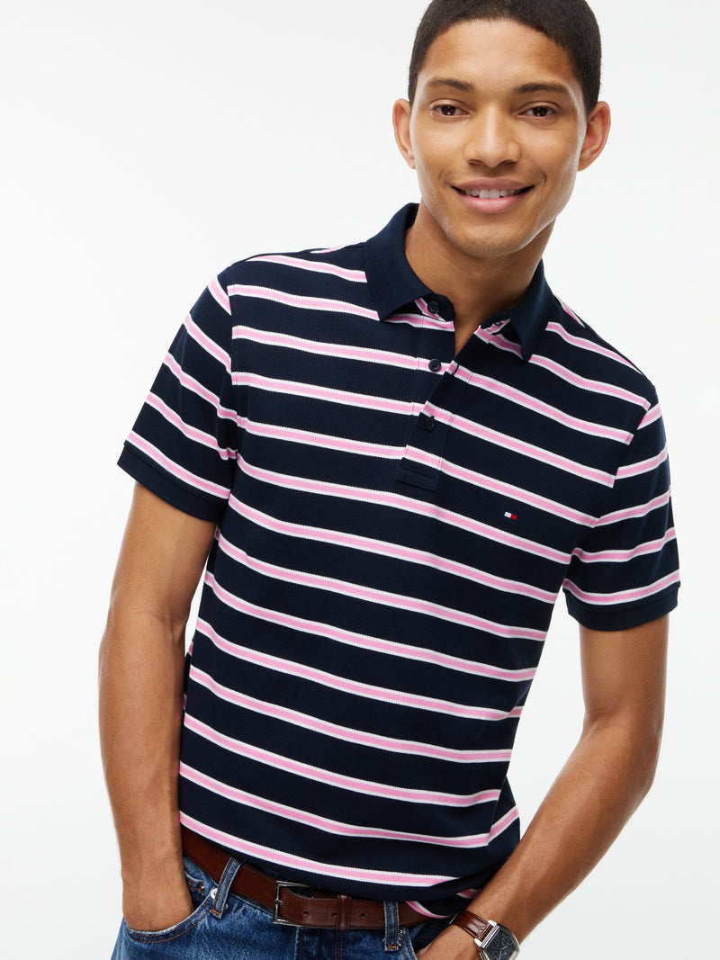 Slim Fit Striped Pique Polo