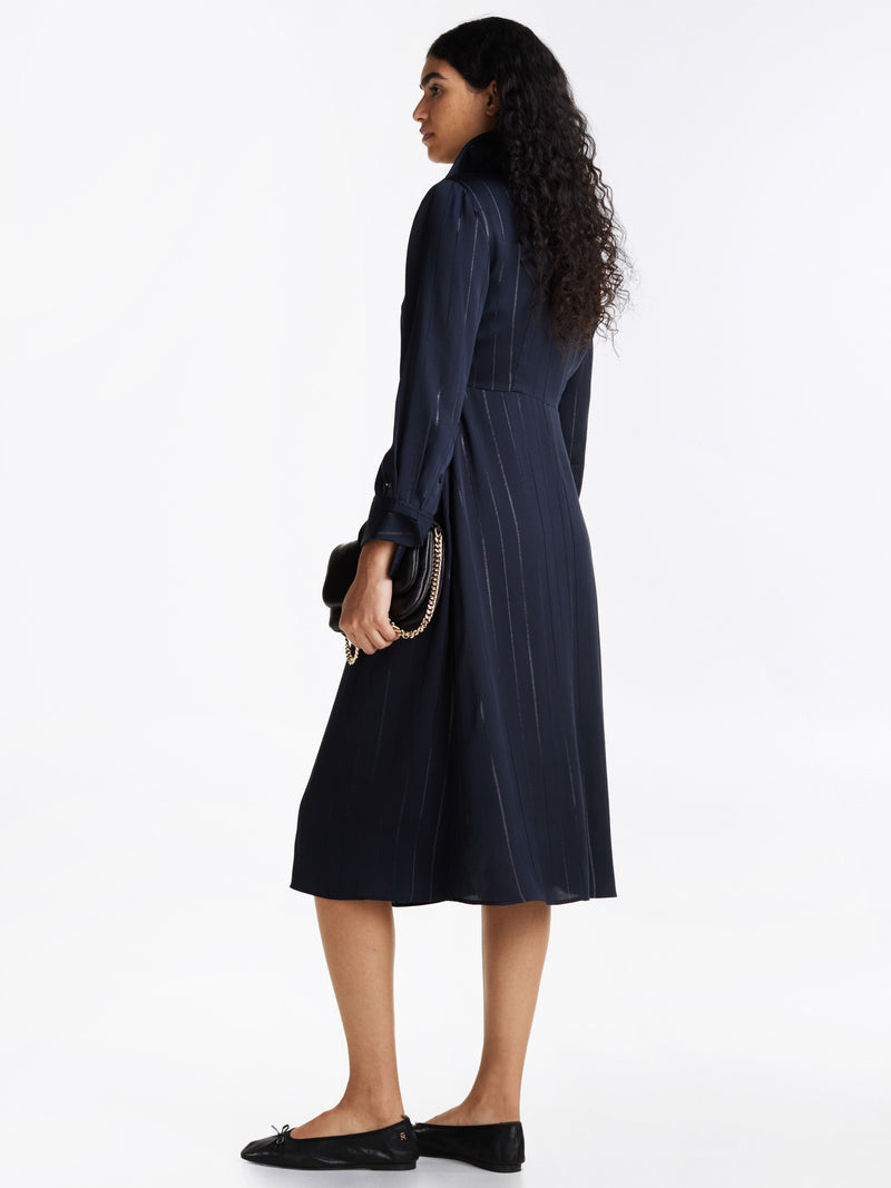 Three-Fourth Stripe Sateen Fit & Flare Dress
