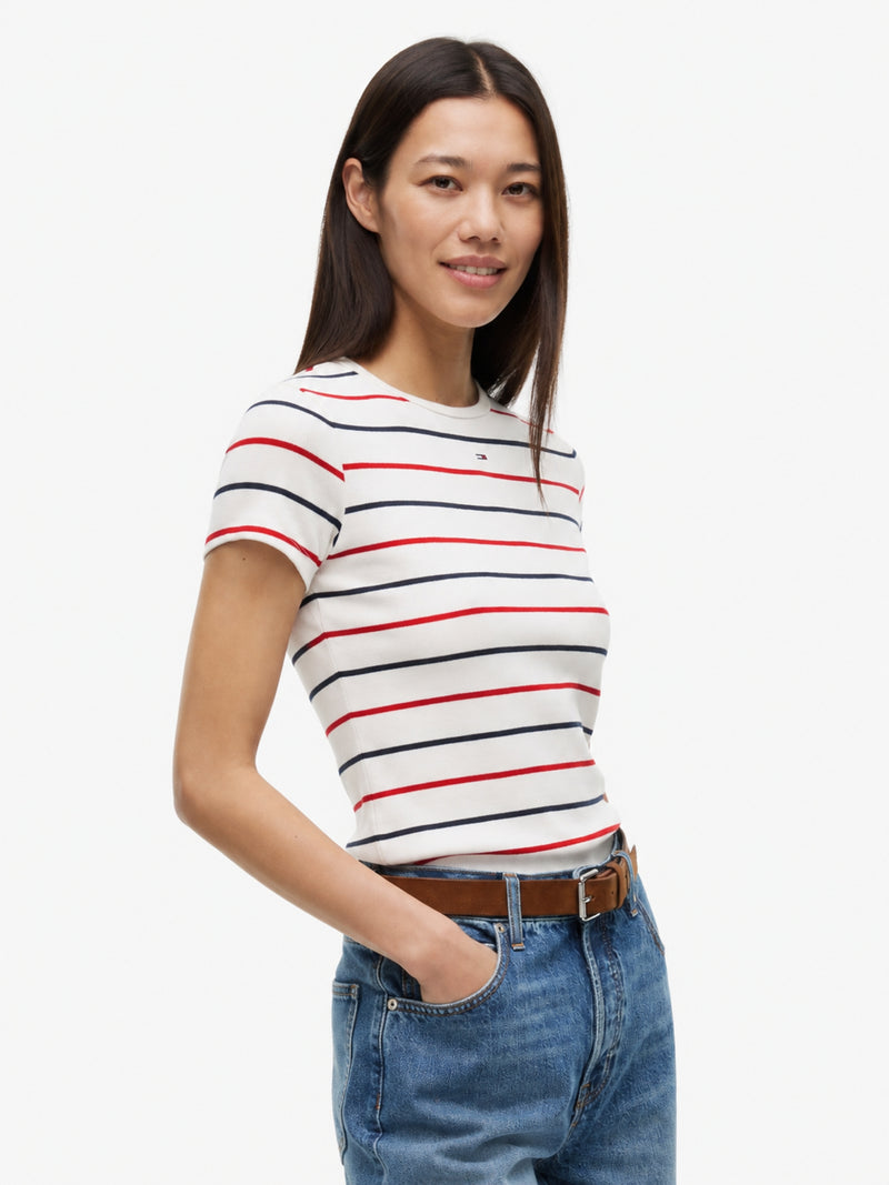 Stripe Slim Fit Half Sleeve Ribbed T-Shirt