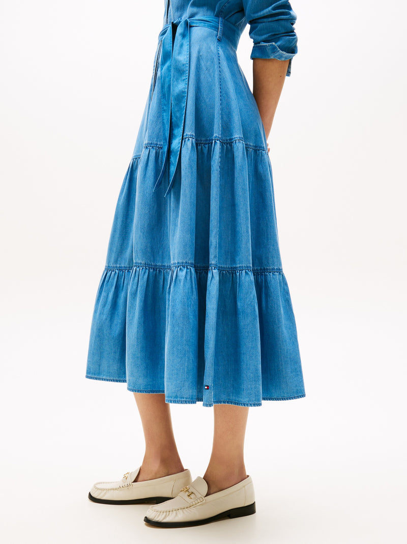 Full Sleeve Solid Chambray Fit and Flare Dress