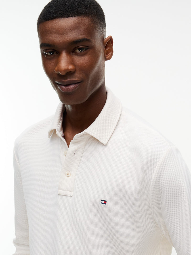 Long Sleeve Solid Textured Polo