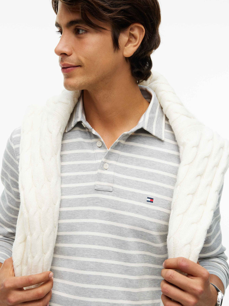 Long Sleeve Solid Textured Polo