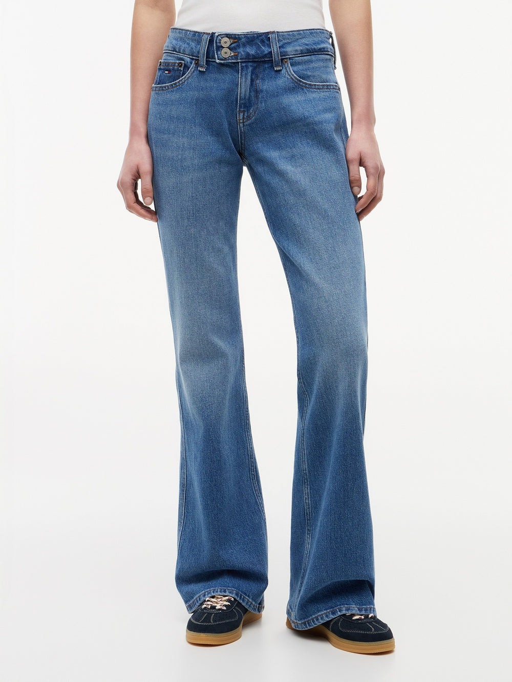 Low Rise Mid Wash Stretch Bootcut Jeans
