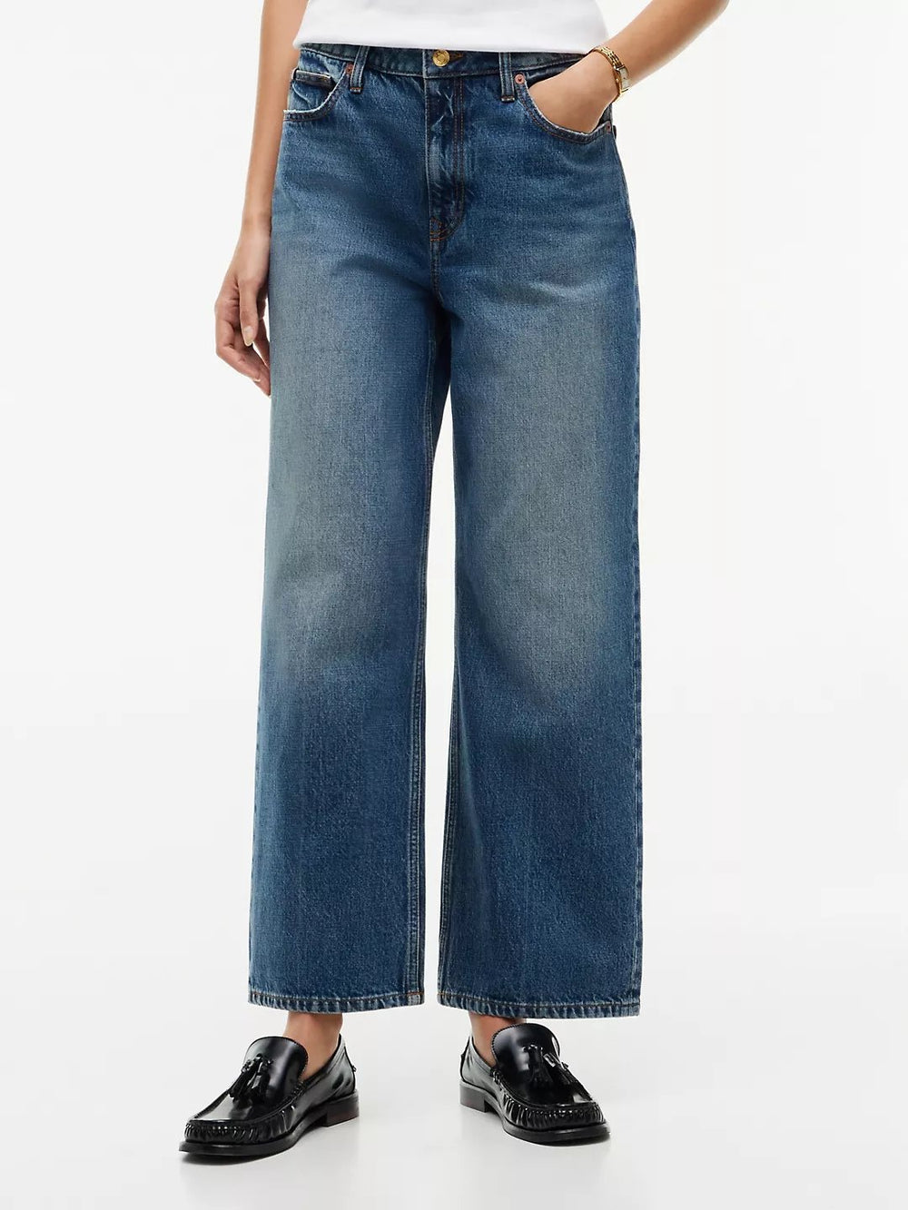 Women Mid Rise Mid Wash Wide Jeans