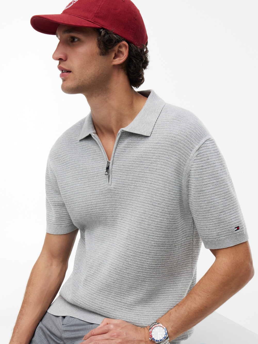 Regular Fit Flat Knit Zipper Polo