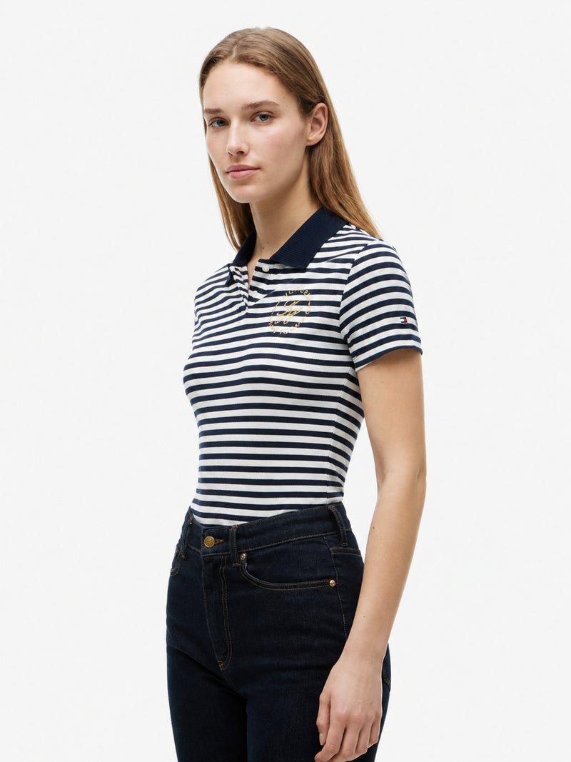 Stripe Slim Fit Half Sleeve Pique Polo