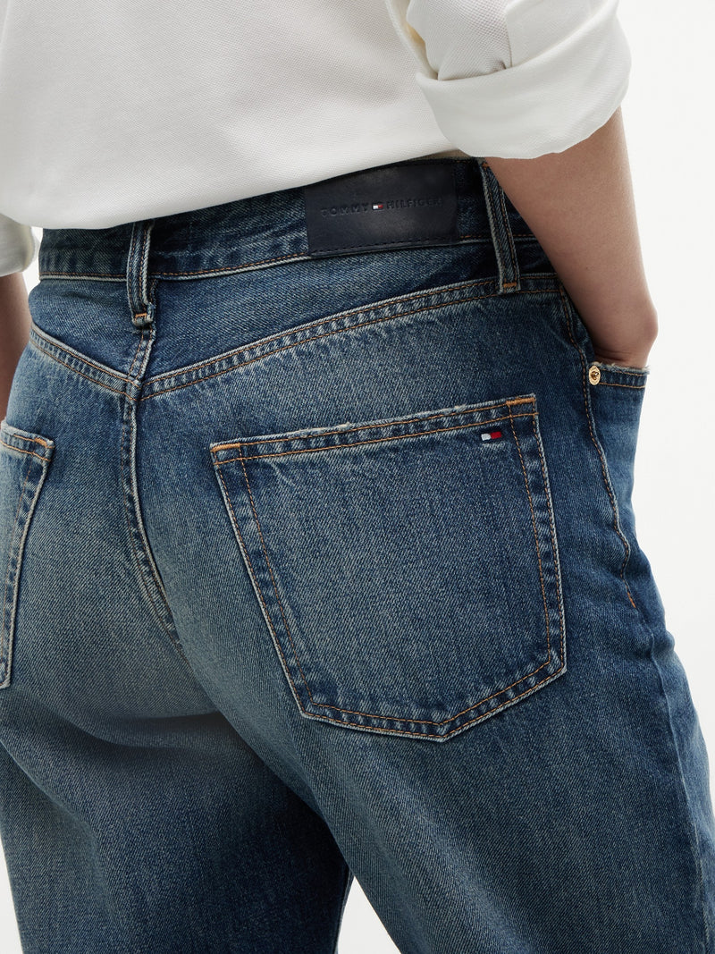 Mid Rise Mid Wash Loose Straight Jeans