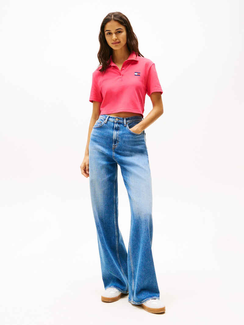 Solid Cropped Fit Short Sleeve Pique Polo