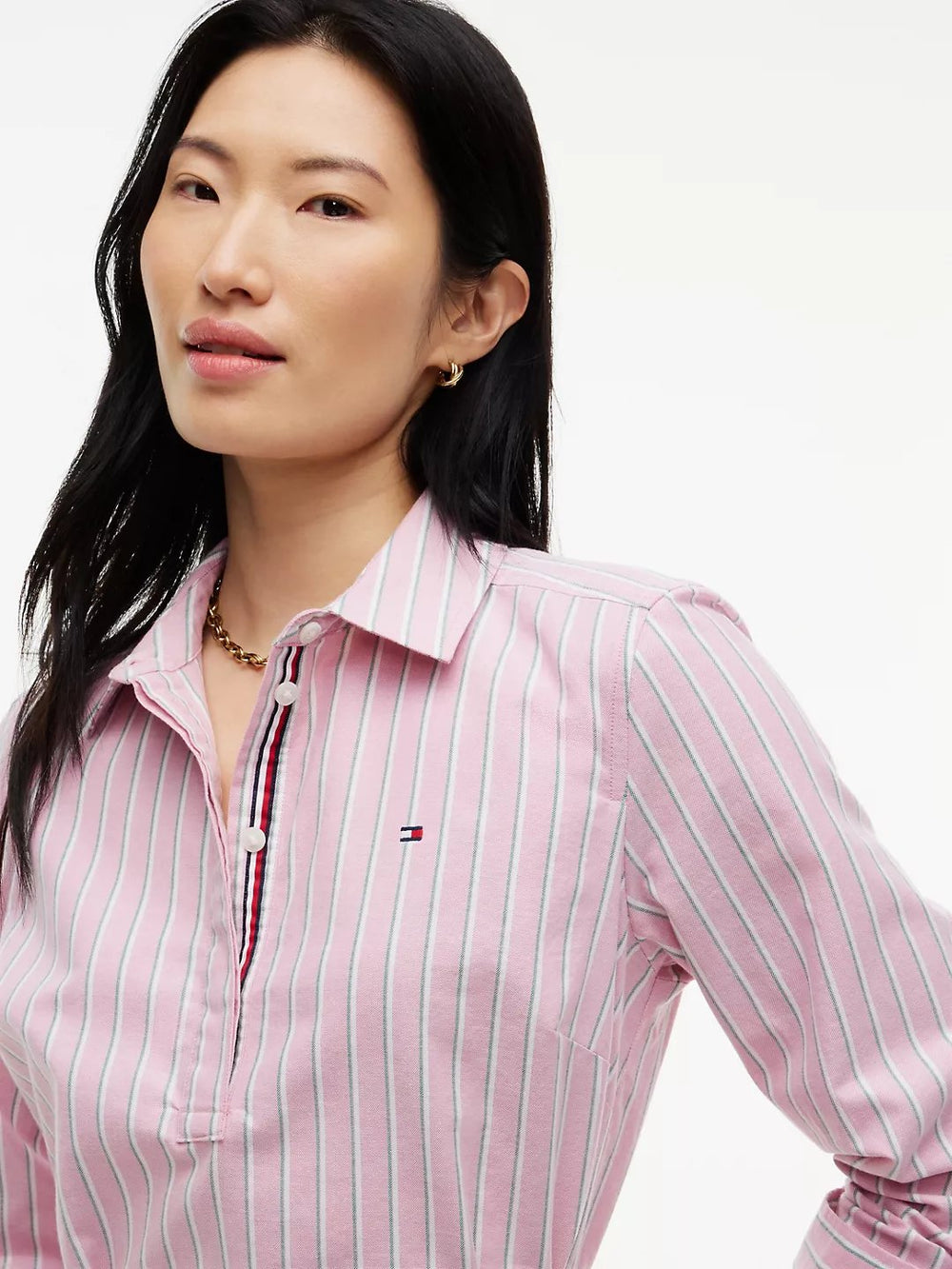 Full Sleeve Stripe Cotton Blend Shirt Dress