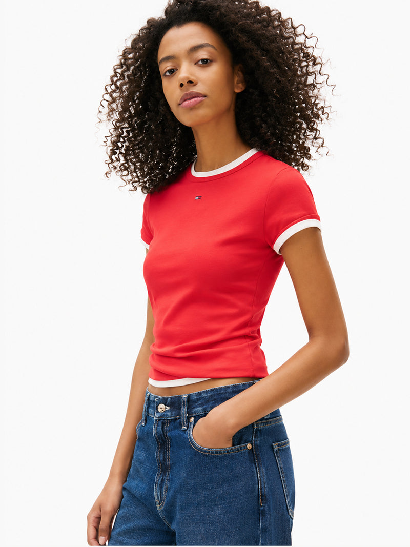 Stripe Slim Fit Half Sleeve Ribbed T-Shirt