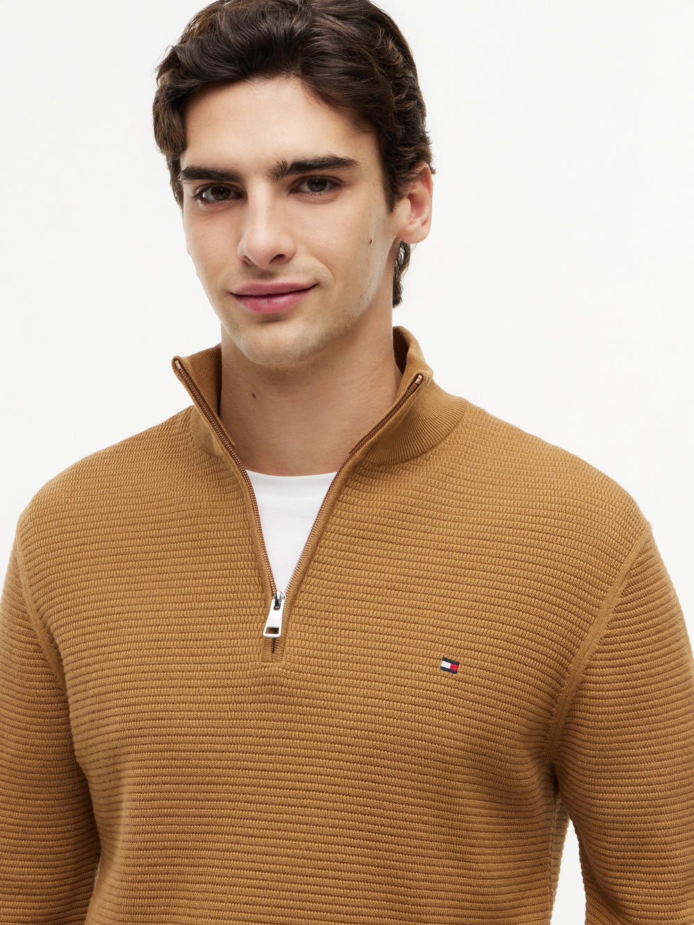 1/4 Zip Textured Solid Sweater