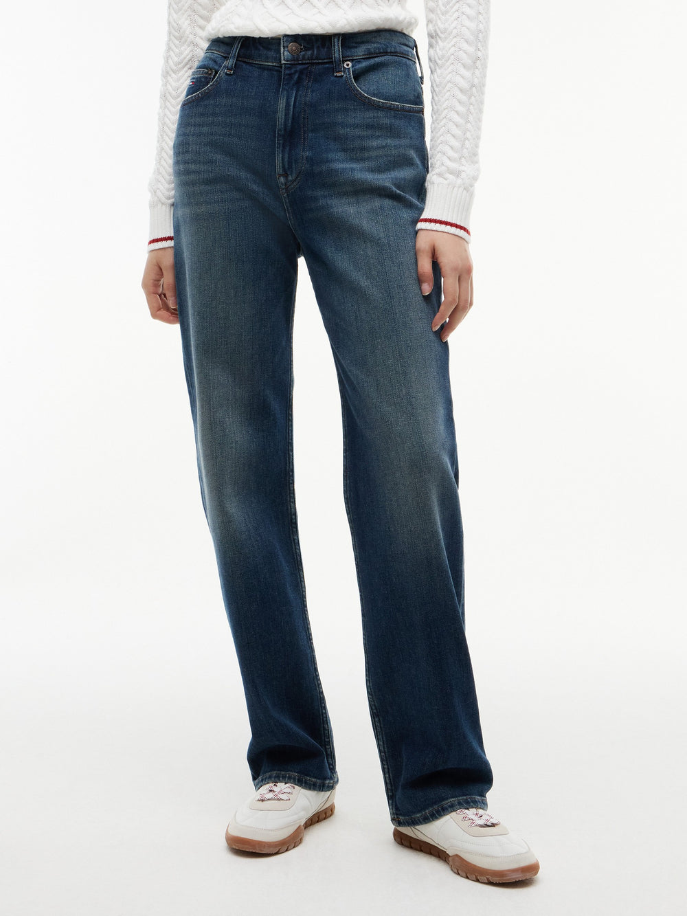 Women High Rise Dark Wash Stretch Straight Jeans