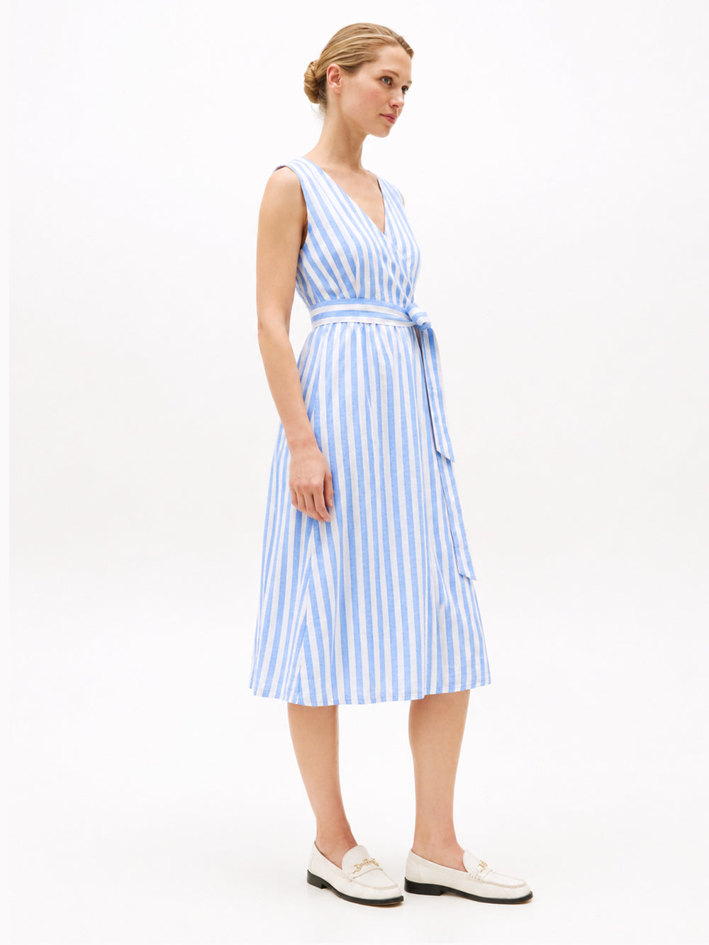 Sleeveless Stripe Linen Fit & Flare Dress