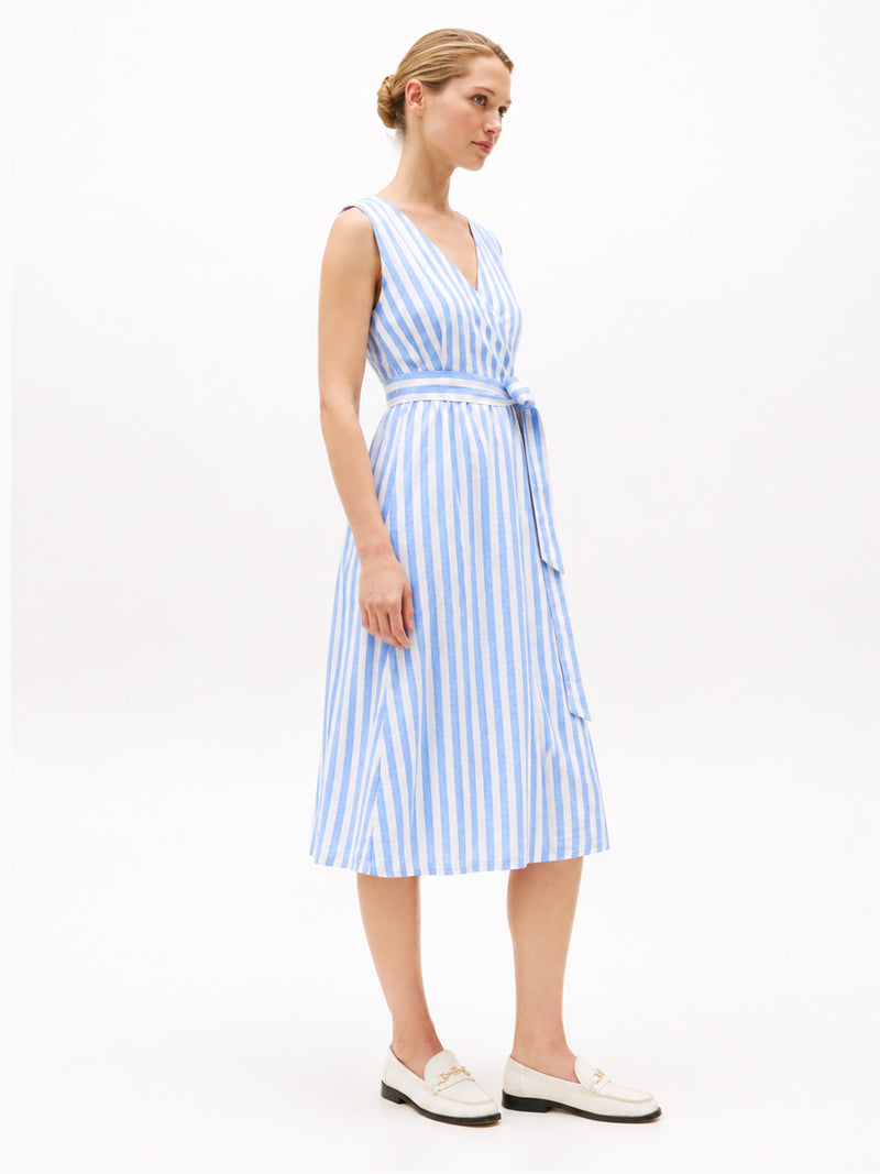 Sleeveless Stripe Linen Fit & Flare Dress