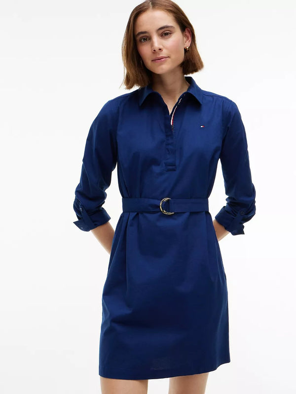 Full Sleeve Solid Cotton Blend Shirt Dress