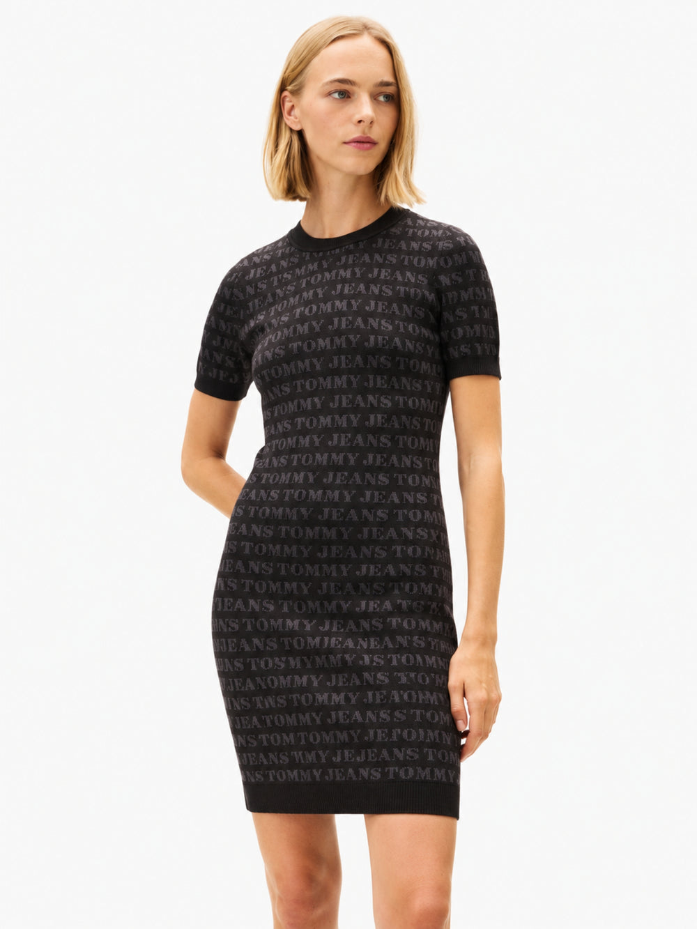 Short Sleeve Aop Sweater Bodycon Dress