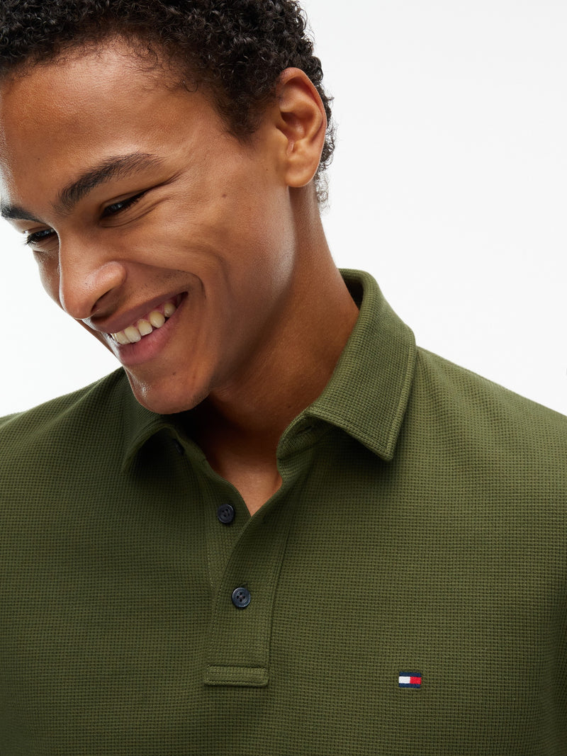 Long Sleeve Solid Textured Polo