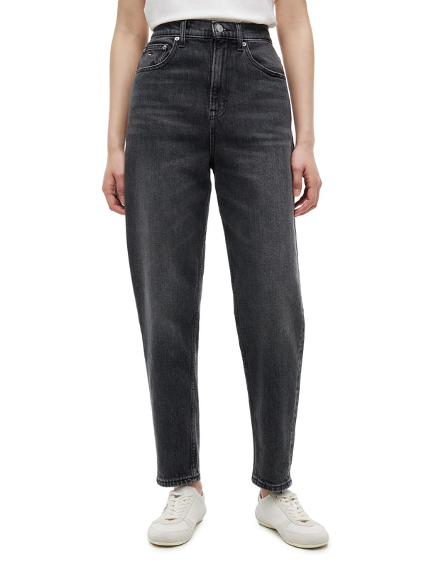 Women Mid Rise Dark Wash Stretch Mom Jeans