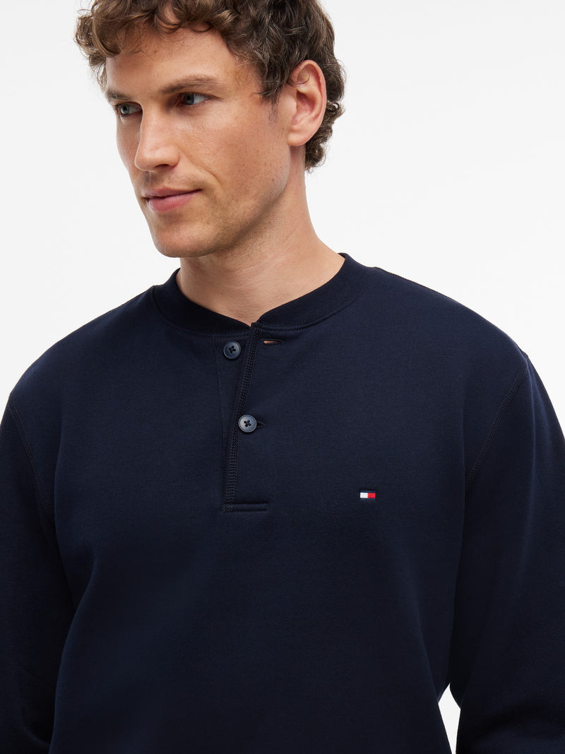 Henley Neck Fleece Sweatshirt