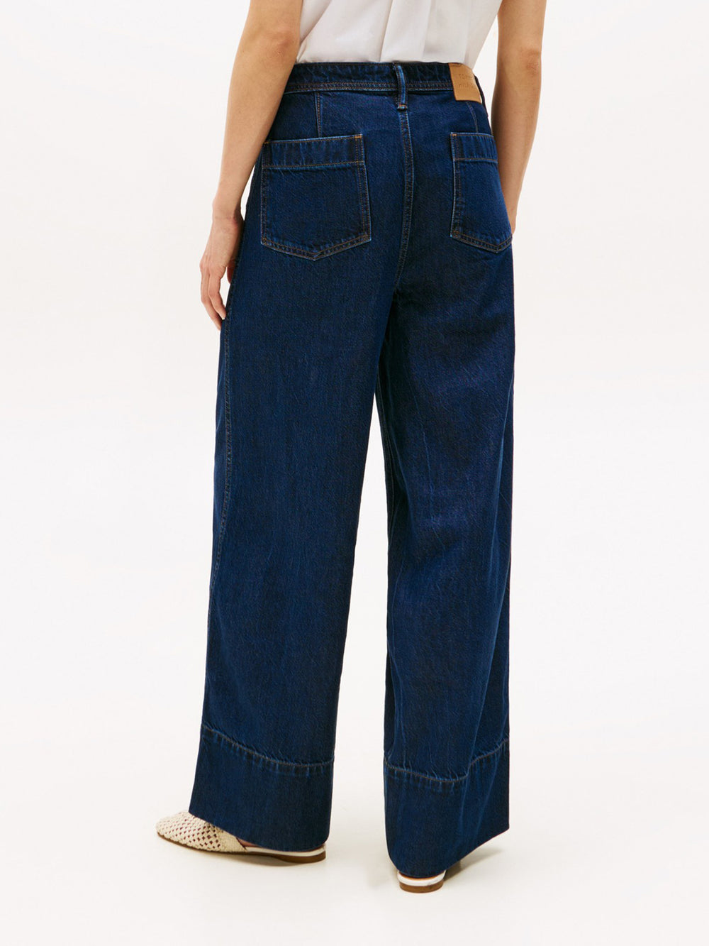 Women Mid Rise Dark Wash Wide Jeans