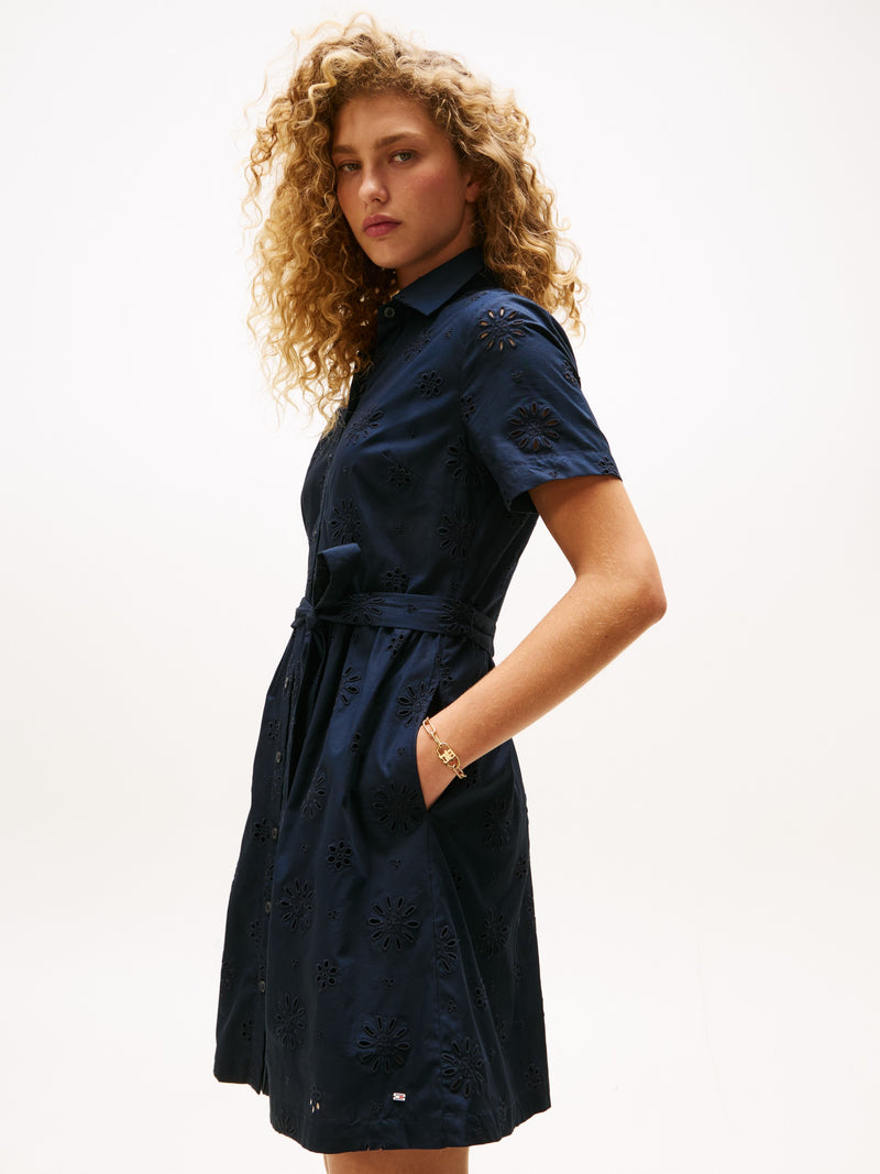 Half Sleeve Solid Poplin Shirt Dress