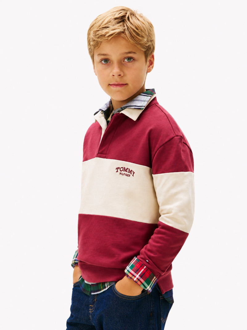 Kids Long-Sleeve Color Block Polo