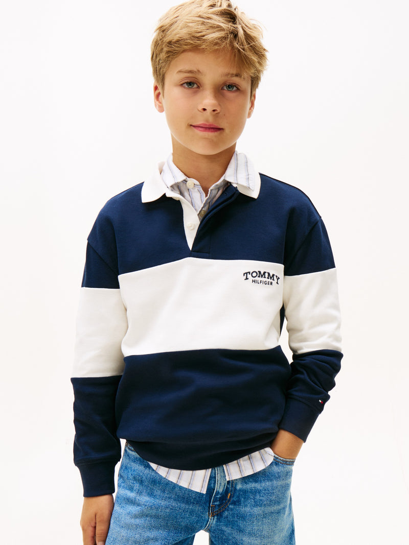 Kids Long-Sleeve Color Block Polo