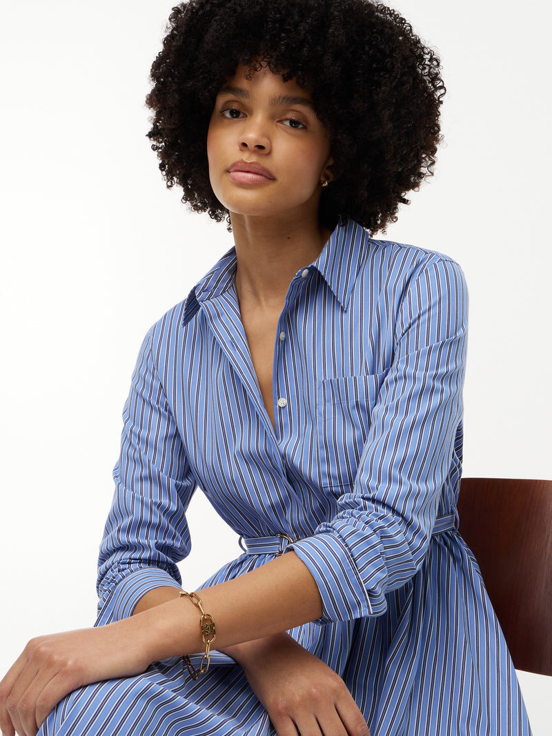 Full Sleeve Stripe Cotton Shirt Dress