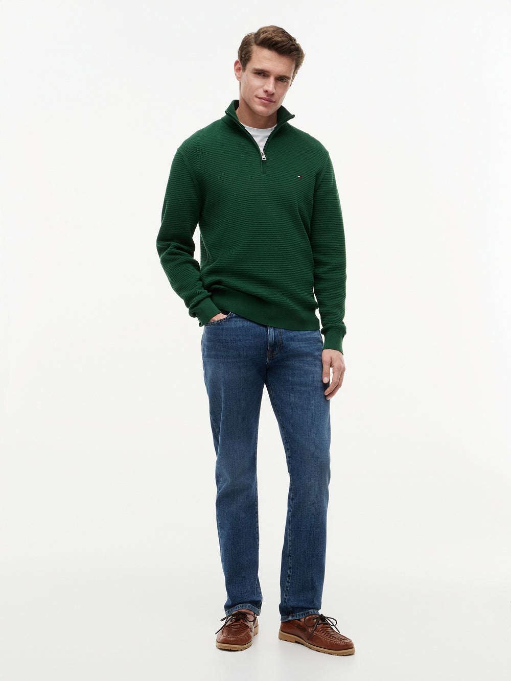 Quarter Zip Textured Solid Sweater