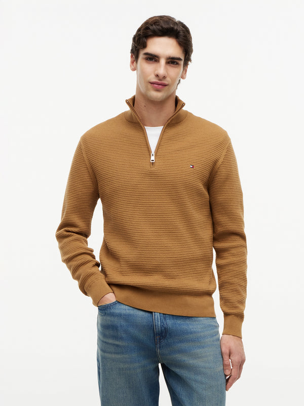 1/4 Zip Textured Solid Sweater