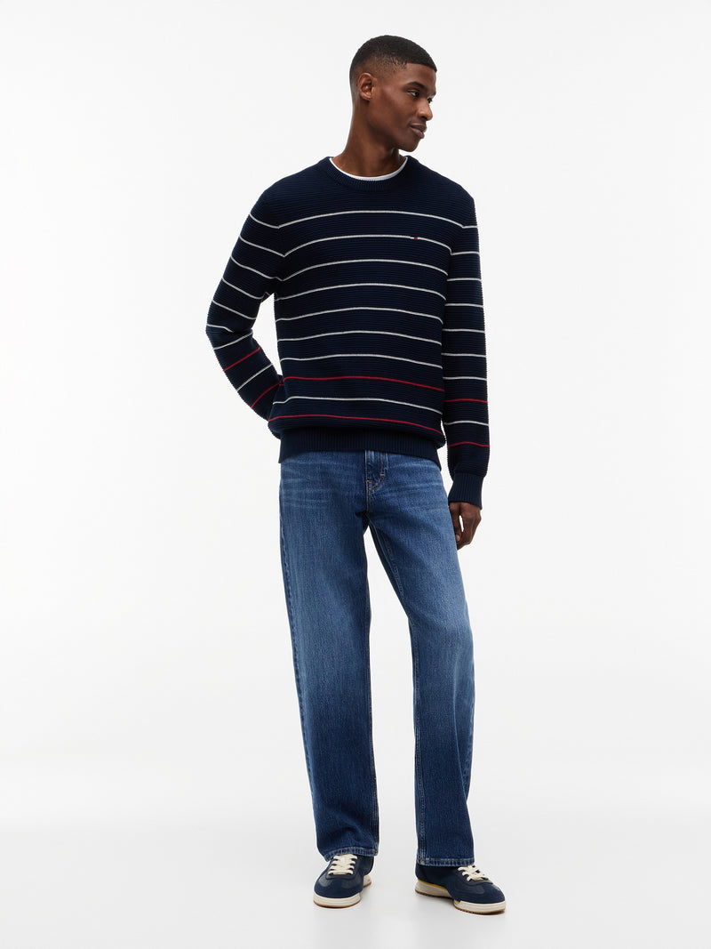 Slim Fit Stripe Loose Knit Pullover