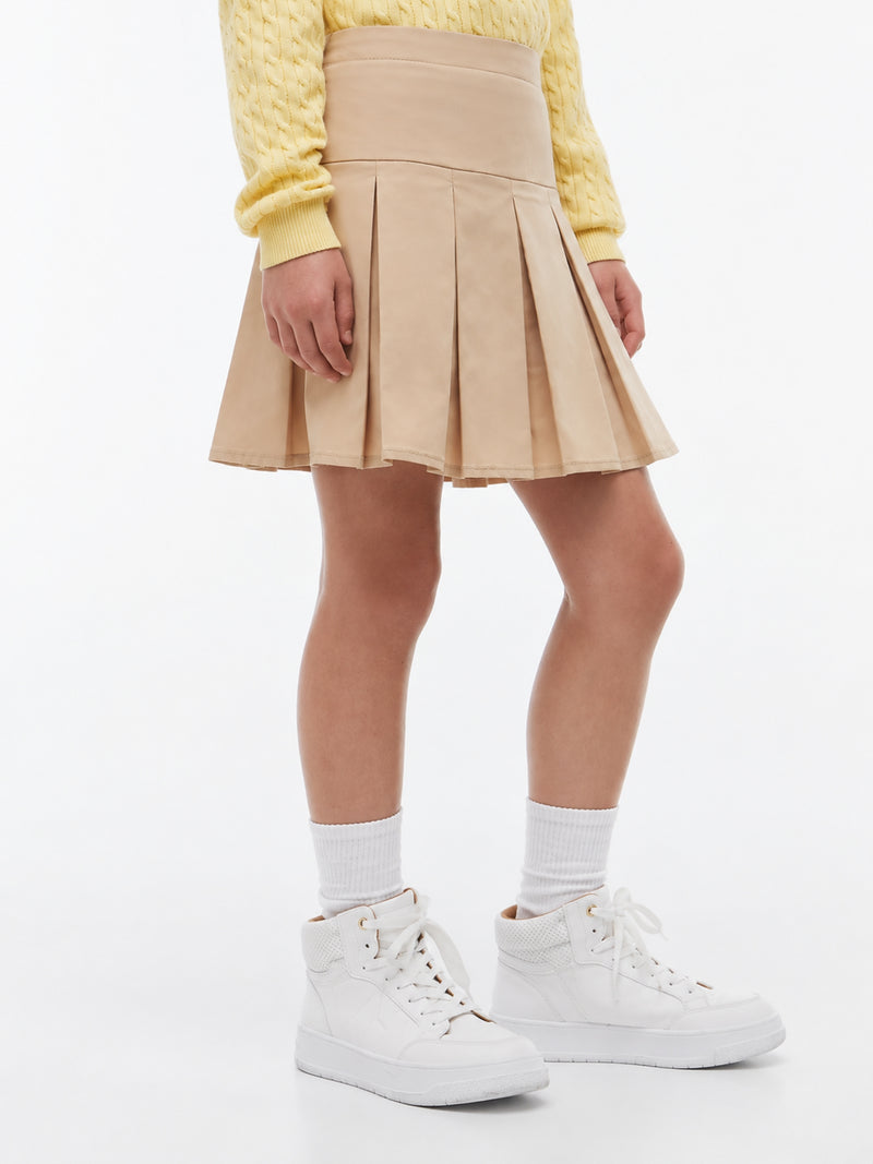 Girls Solid Pleated Skirt