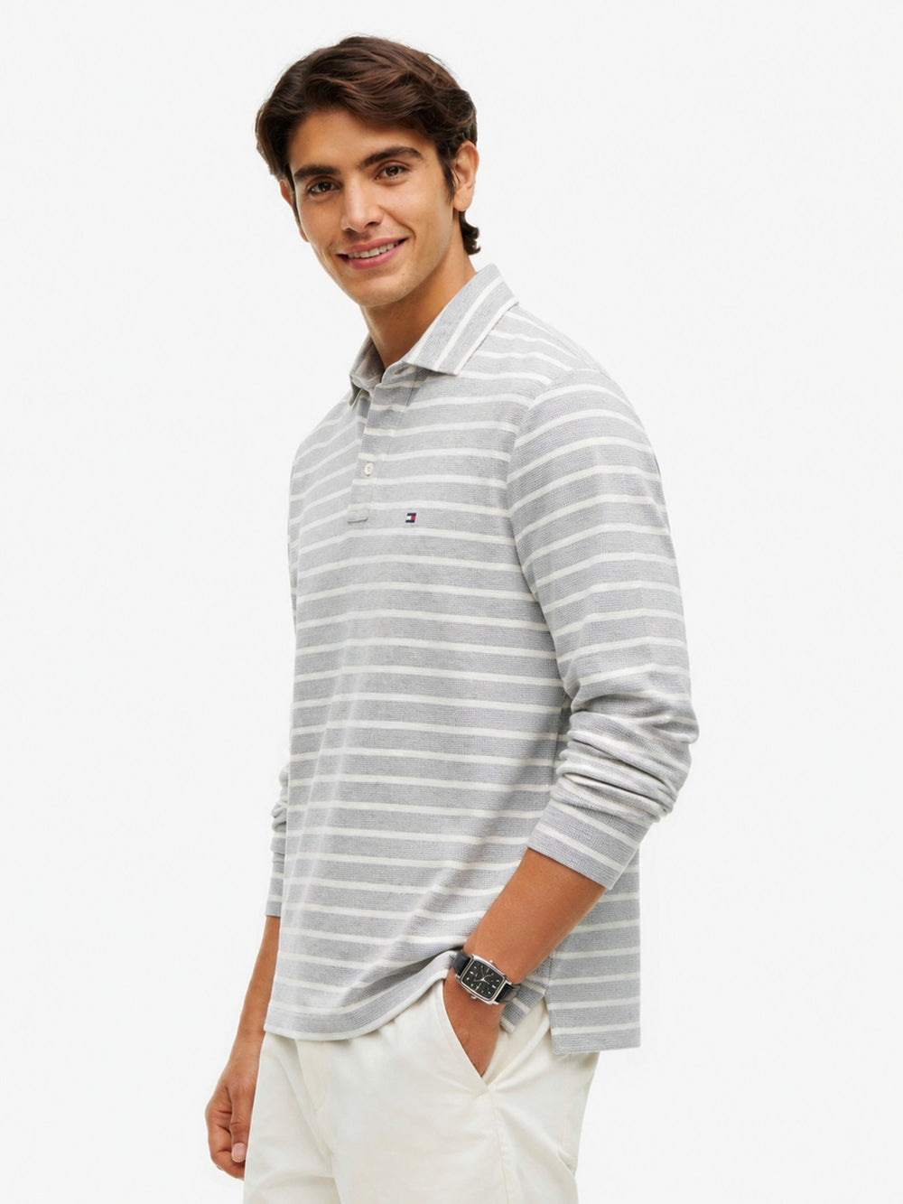 Long Sleeve Solid Textured Polo