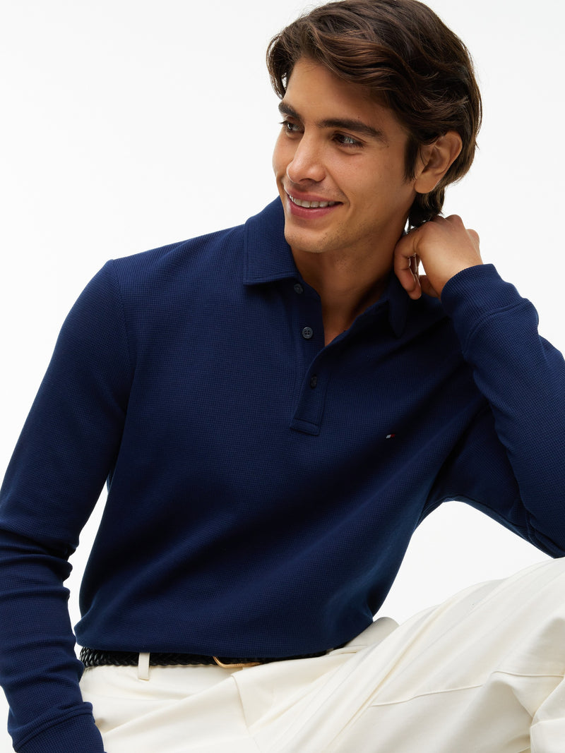 Long Sleeve Solid Textured Polo