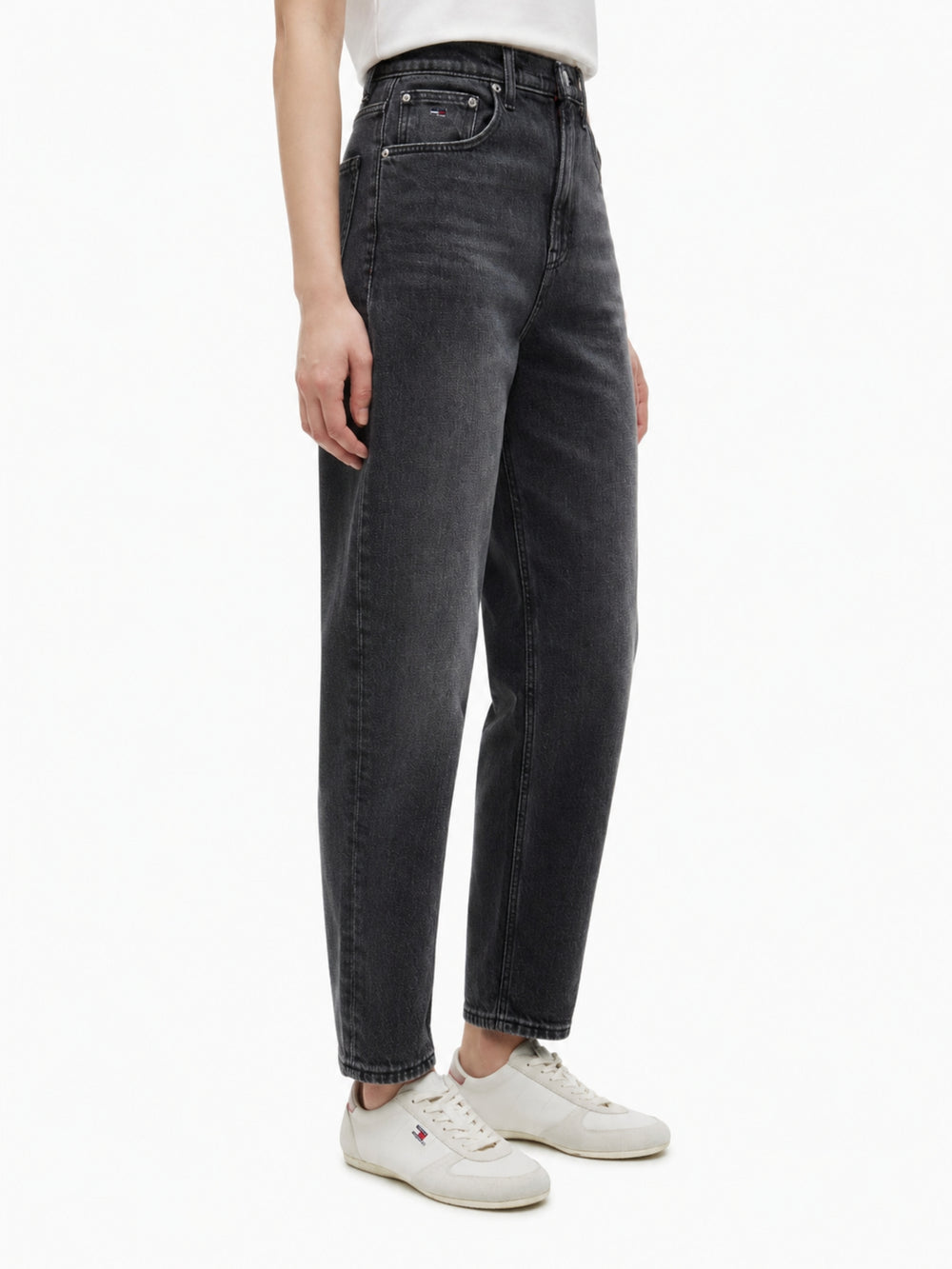 Women Mid Rise Dark Wash Stretch Mom Jeans