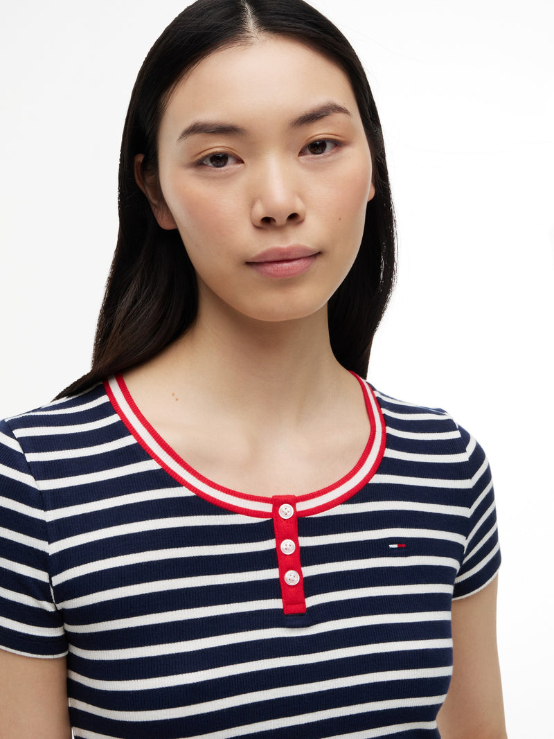 Stripe Slim Fit Half Sleeve Ribbed T-Shirt