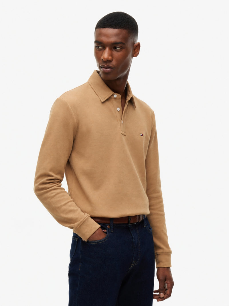 Long Sleeve Solid Textured Polo