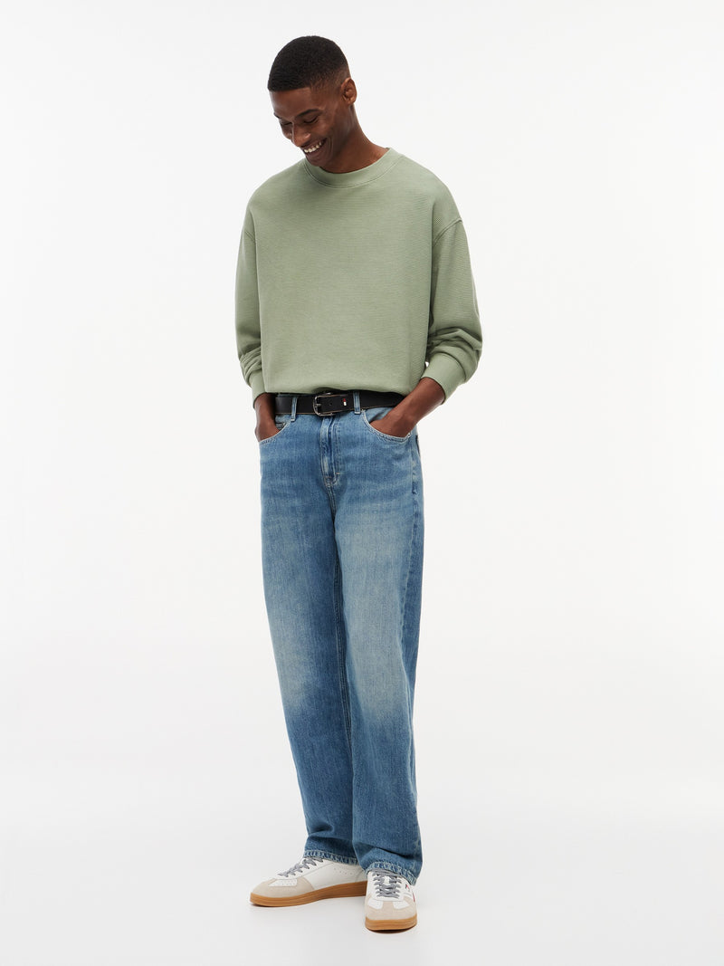 Relaxed Fit Waffle Crew Neck Sweatshirt