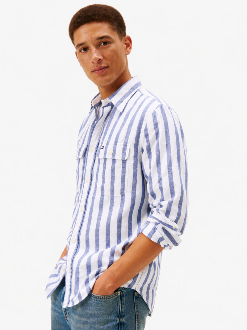 Relaxed Fit Stripe Cotton Linen Shirt