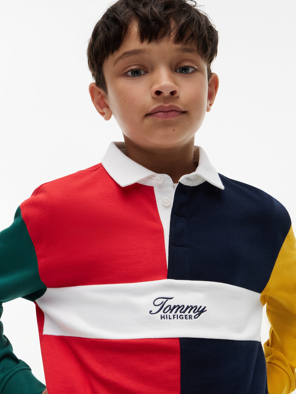 Kids Long-Sleeve Color Block Polo