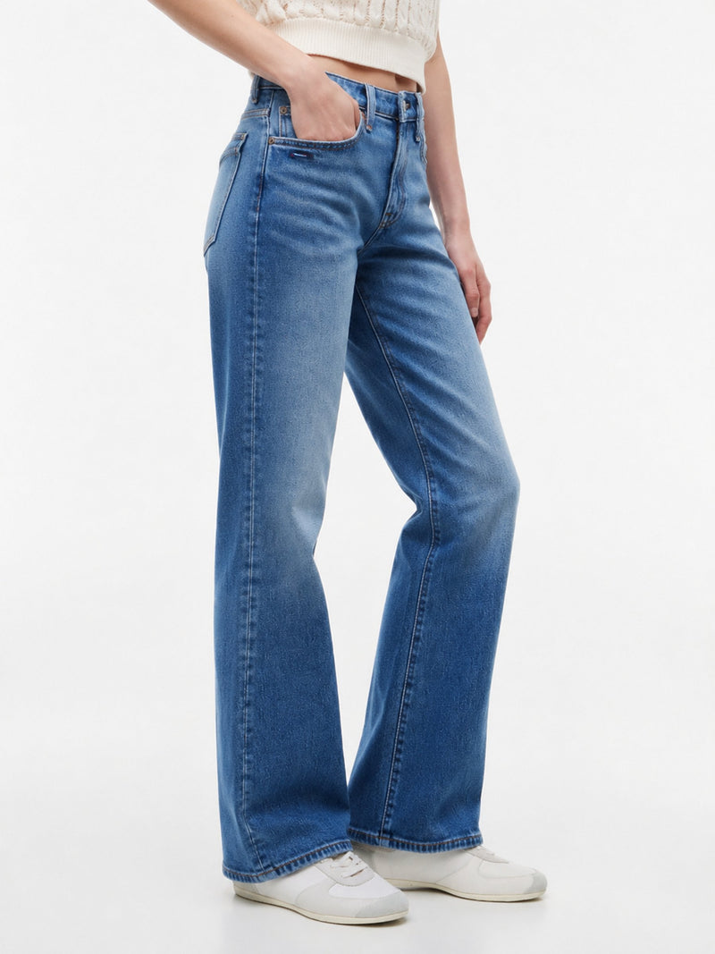 Mid Rise Mid Wash Stretch Bootcut Jeans
