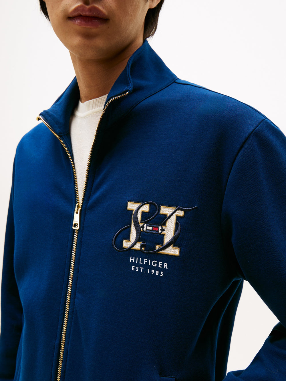 Regular Fit Zip Thru Interlock Sweater