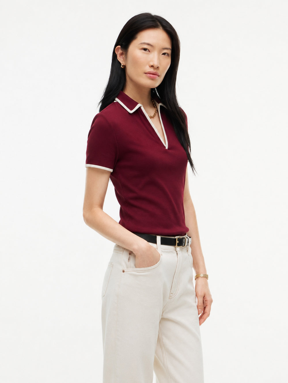 Solid Slim Fit Half Sleeve Ribbed Polo