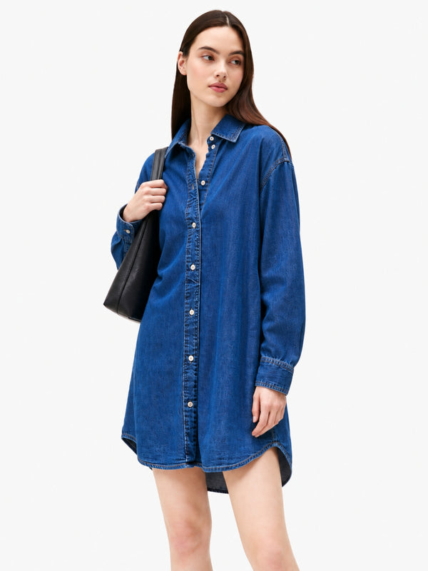 Full Sleeve Solid Denim Shift Dress
