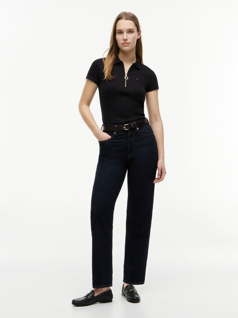 Solid Slim Fit Half Sleeve Ribbed Polo