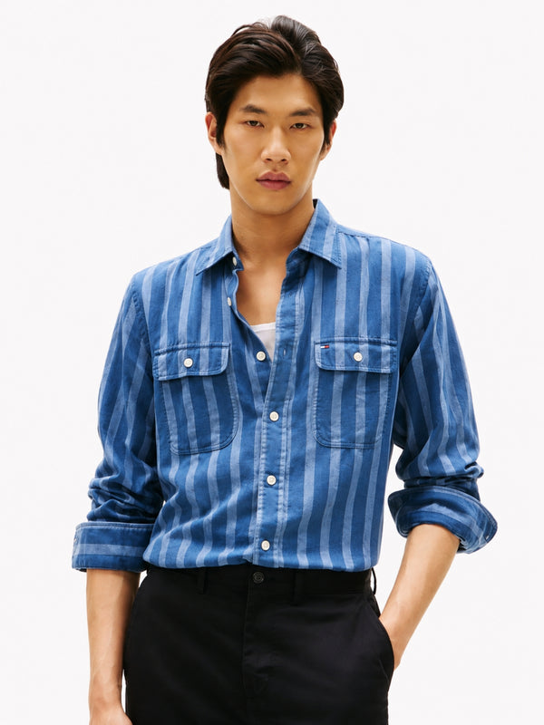 Relaxed Fit Stripe Cotton Linen Shirt