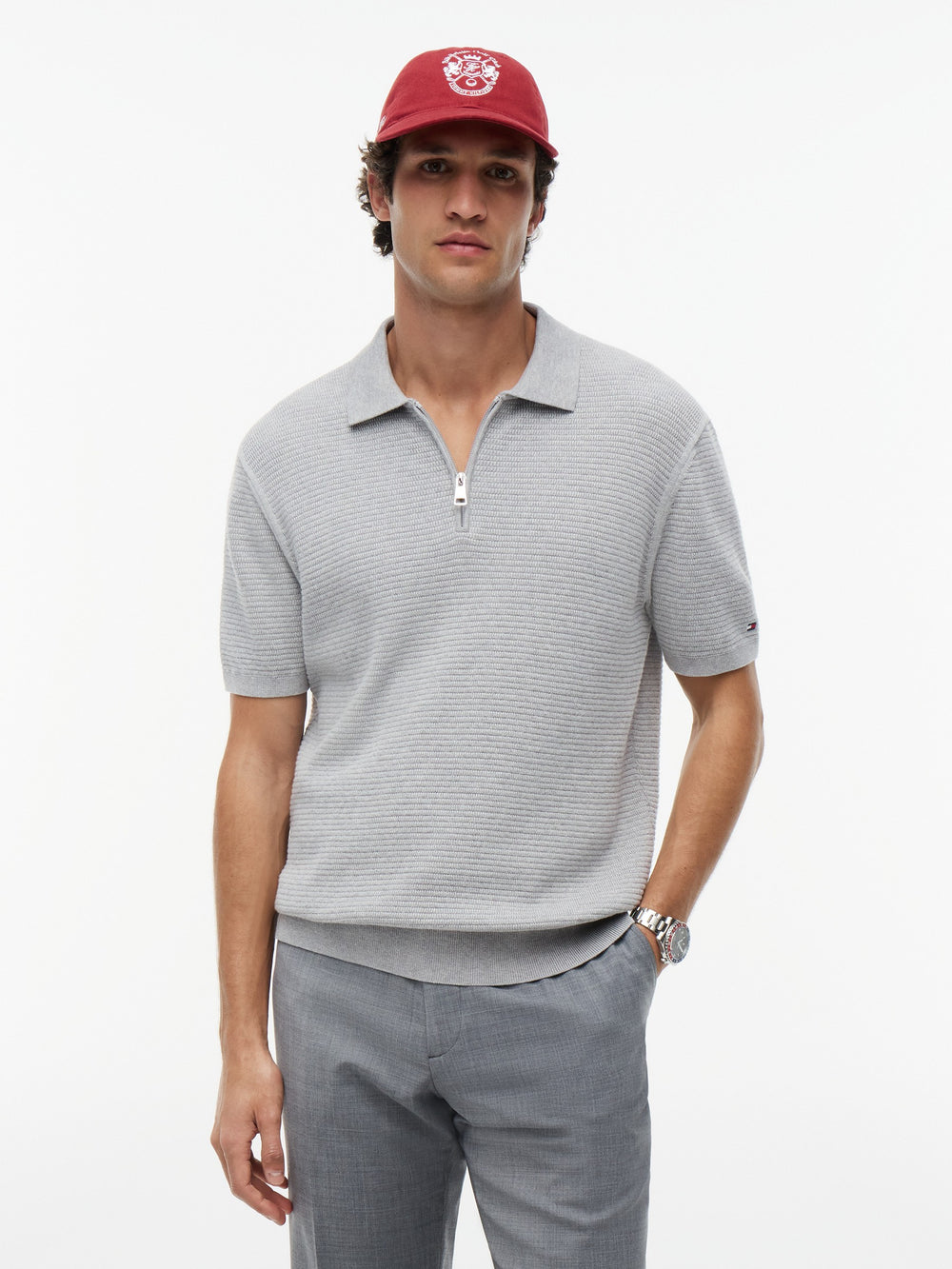 Regular Fit Flat Knit Zipper Polo